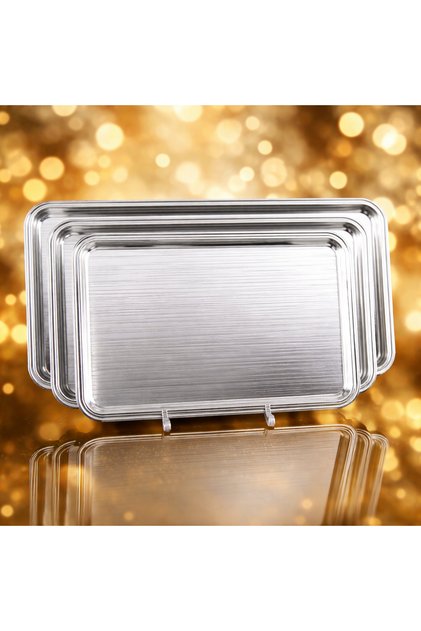 Al Saif 3-Piece Stainless Steel Tray Set ✨ Sizes 45×18 / 38×18 / 31×18 cm | Stylish and versatile design