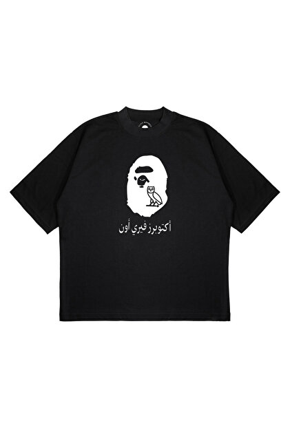 PURE EFFECT Unisex Oversize BAPE X OVO Baskılı Boxy Fit Kalın