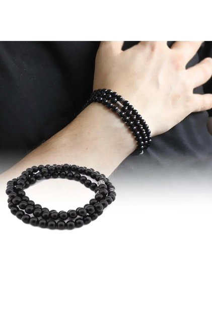Both Bracelet and Necklace, as Well as Prayer Beads, 99 Pieces of 6mm Onyx Natural Stone