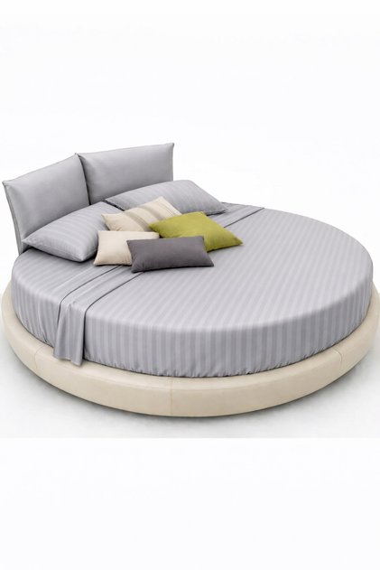 100% Satin Fabric Set of Cotton with Special Diameter Options for Round Beds, Fitted Sheet Set