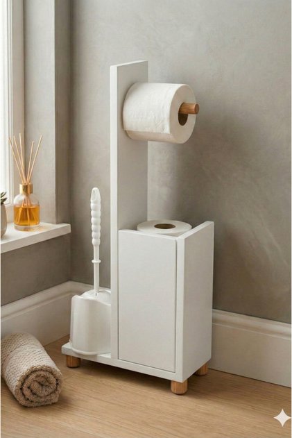 Tuvalet Kağıtlığı WC Kağıtlık Yedekli Ahşap Tuvalet Kağıdı Standı Banyo Organizer