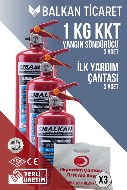 1Kg Ruhsata Uygun Yangın Tüpü 3 Adet İlkyardım Seti Ruhsata Uygun 4 Yıllık TSE HYB CE Belgeli