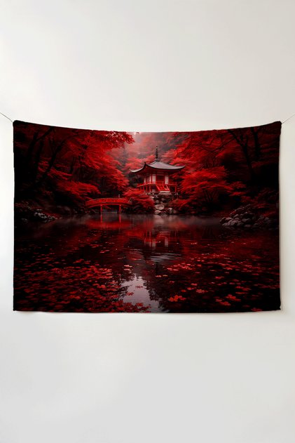 Red Temple Horizontal Wall Covering – Large Size Tapestry Wall Rug Si, Game Anime Movie Room Decor