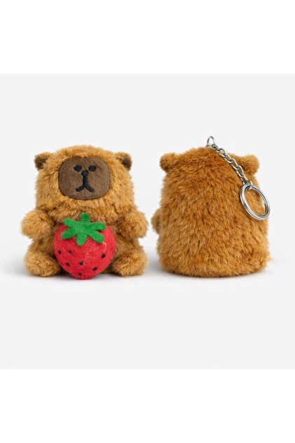 ZİVENTA Kapibara Plush Green Sulfate Cute Keychain Red Strawberry