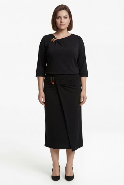 Women's Black Summer Dress with Slit Detail and Accessories Top and Bottom Set