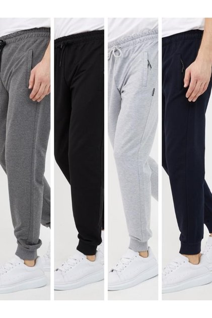 Black-Navy Blue-Anthracite-Grey Men's Paça Ribbed Pocket Zip Detail 4-Piece Sweatpants