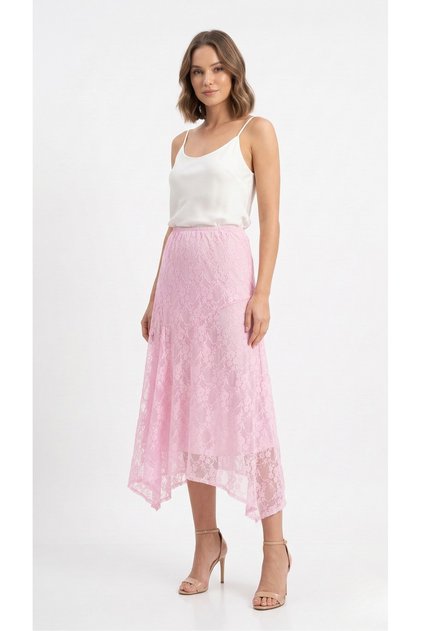 Elegant Lace Detailed Asymmetrical Cut Midi Skirt