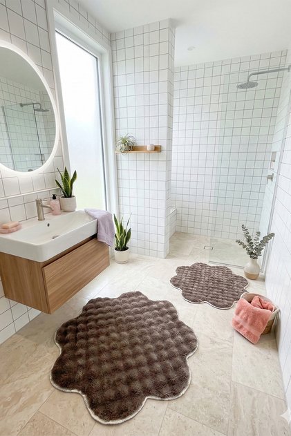 Bubble Papatya Bath Mat Set of Non-Slip Sole Fluffy Soft Plush Rug Decorative Bathroom 2-Piece Set