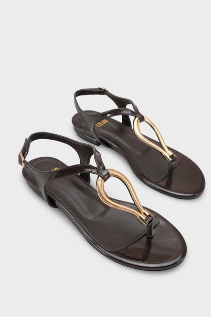 Women's Oval Toe Gold Band Detailed Casual Shoes Sandals Nikkiy Brown