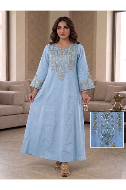 فستان العيد جلابية عيد خليجي صدر تطريز وموديل فرايحي