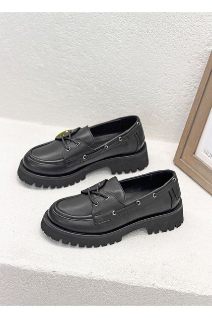 D26Ya-3645 Lace-Up Genuine Leather Leather cm Thick Sole Loa Loafers Shoes for Women