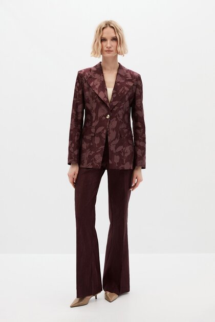 Bordo Desenli Blazer Takım