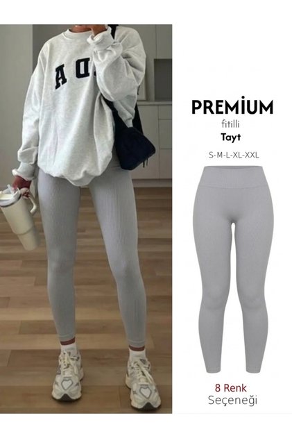 Rib Knit Knitted Corded Fabric High Waist Shaping / Sculpting Gray Leggings No Show Matte Fabric