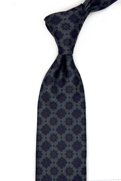 Classic Tie with Smoked Motif Patterned Handkerchief Kk13565