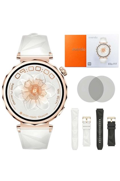 Ceas Smartwatch Dama ELLA, Ecran AMOLED 1.32", Fitness, Apel Bluetooth, IP68, 2 Curele