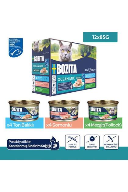 Okyanus Karışımı Ton Balıklı, Somonlu ve Mezgitli Tahılsız Kedi Konservesi 12x85 gr