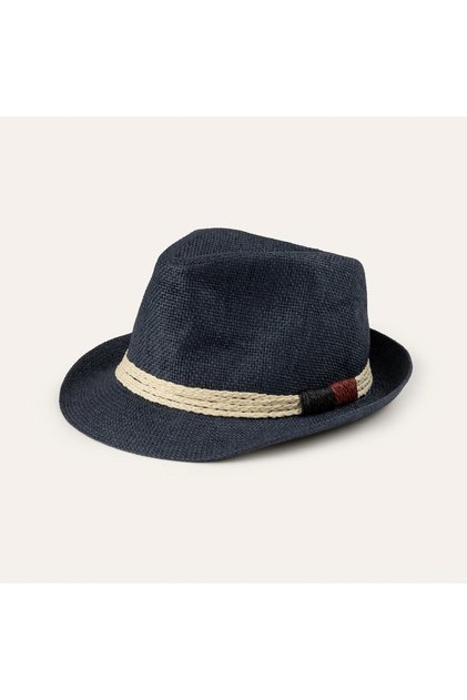 Muška tamnoplava pletena fedora kapa sa detaljima