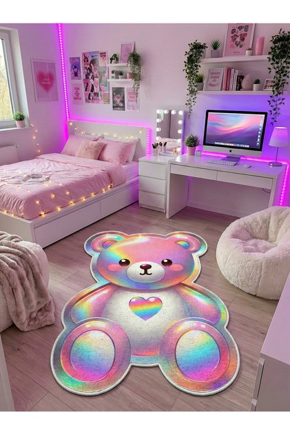 Non-Slip Sole Asymmetrical Pattern Machine Made Washable Young Girl's Room Rug 80X250