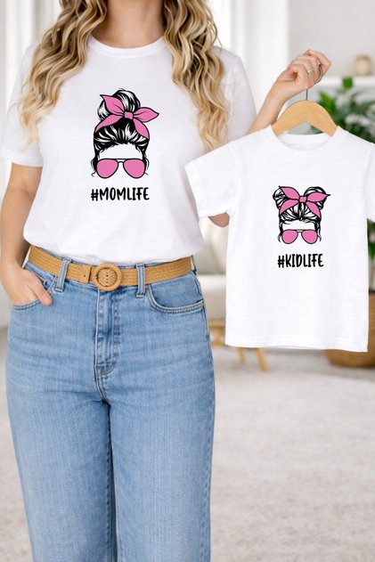 Mother & Child T-Shirt Oversized – T-Shirt Mother Daughter Twin Combination Mom Life Printed (Single Price)