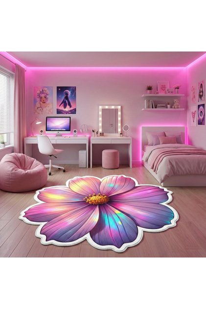 Non-Slip Sole Asymmetric Pattern Machine Made Washable Young Girl's Room Rug 80X80