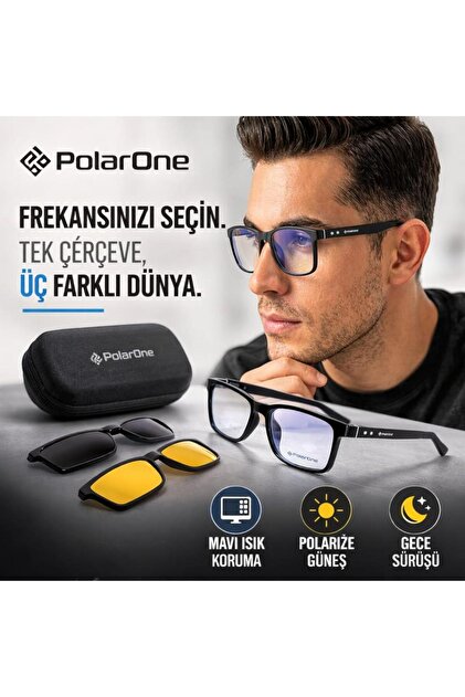 PolarOne PO 351-C1 POLARİZE GÜNEŞ ANTİFAR 2 KLİPSLİ+MAVİ IŞIK