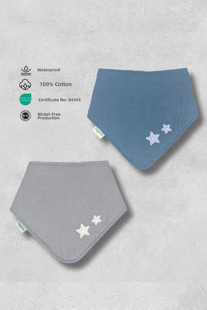 2-Pack Liquid-Proof Baby Bib Muslin Indigo-Smoke (Standard Size)