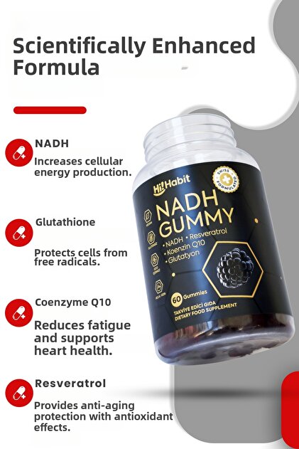 nadh glutathione Hi Habit Nadh Gummy – Vegan Supplement Food Containing Q10, Glutathione,  Resveratrol (30 Days)- Trendyol