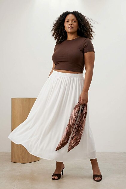 Trendyol Curve White Maxi Elastic Waist Woven Plus Size Skirt