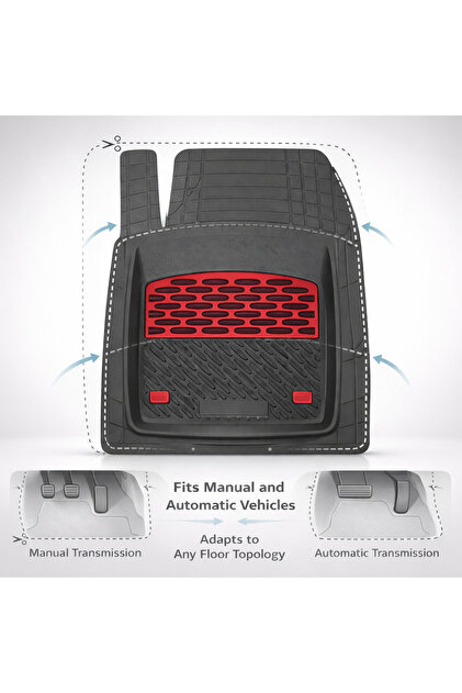 Universal Car Floor Mats For Hyundai I10 (2009 On) – Black & Red, 4-Piece Set By AUTO IN MOTION