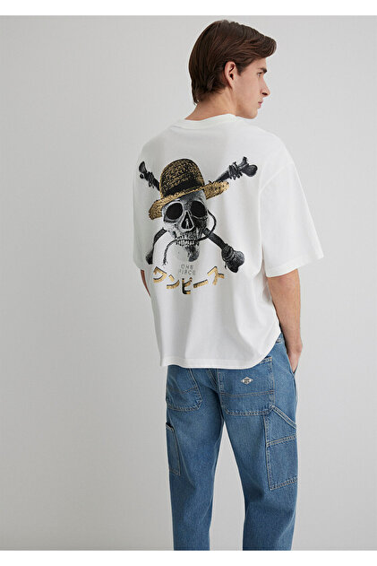 Mavi One Piece Baskılı Antrasit Tişört Loose Fit / Bol Rahat Kesim