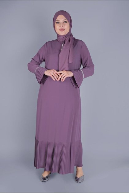 Pleated Wide Sleeve Sira Stone Printed Dress 20059