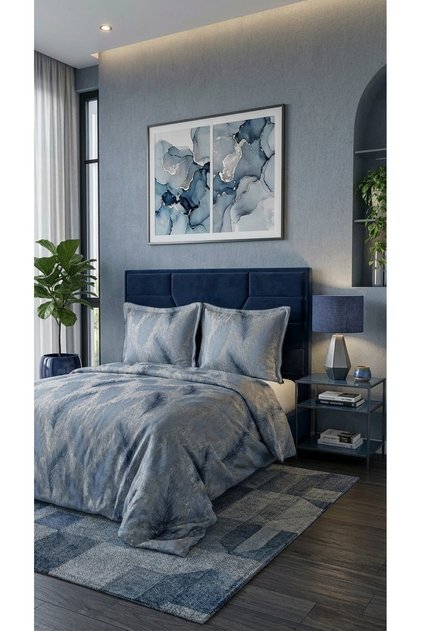 Elsa 3 Piece Indigo Pique Set 240 X 260 cm 240 X 260 cm Dark Blue