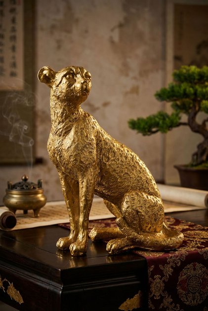 Biblo Dekoratif Obje Heykel Leopar Biblo Dekoratif Süs Eşyası Altın Renk Model 33