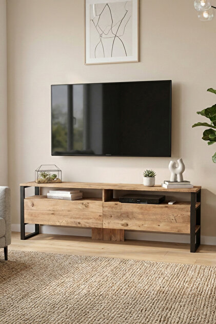 Yurudesign ML19 Iron Metal Tv Ünitesi Tv Sehpası 2 Kapaklı 180cm