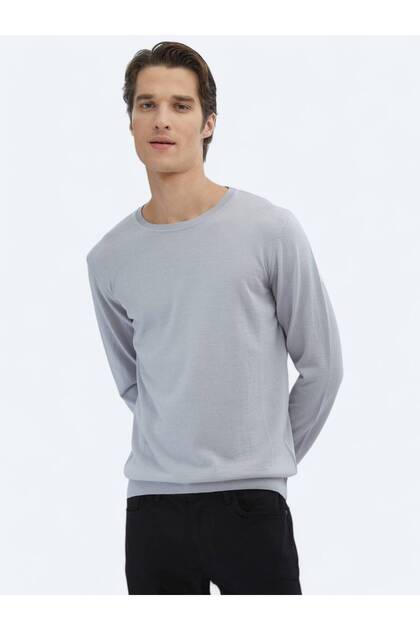 Lilac Crew Neck Plain Knit Wool Blended Sweater