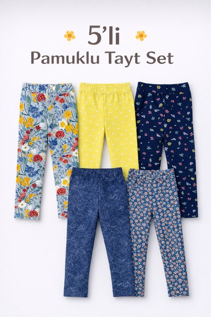 Girl's Set of 5 Colors Cotton and Lycra Summer Long Leggings