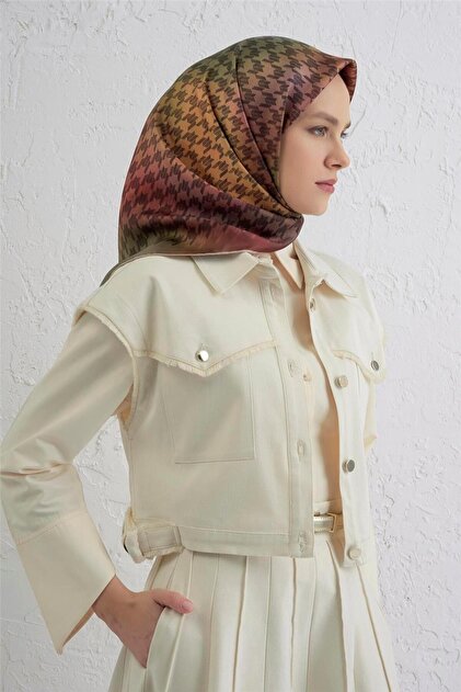 Klasik Desenli Saf İpek Twill Eşarp 9434D 38