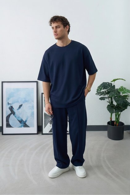 Men's Oversized Comfortable Fit Premium Soft Textured Cotton Piece Summer Top and Bottom Set