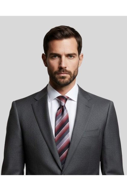 Red Striped 8 cm Wide Gray Tie