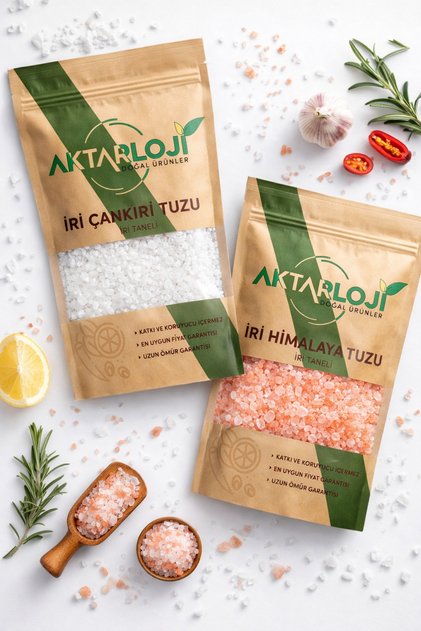 1 Kg Öğütmelik İri Tuz Seti: ( 500 Gr Çankırı Kaya Tuzu + 500 Gr Pembe Himalaya ) Rafine Edilmemiş