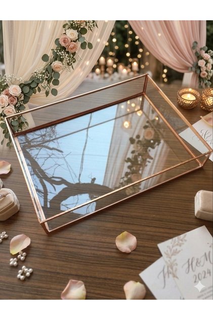 Glass Rectangular Tray Copper Rose 28x20x5 cm
