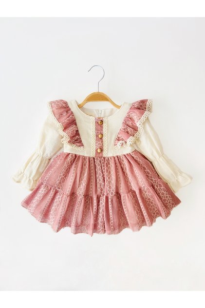 Girl's Lace Ruffle Detailed Vintage Model Dress
