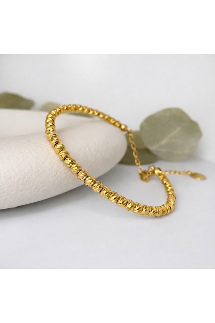 Tarnish Stainless Steel Gold Bead Pattern Adjustable Bracelet