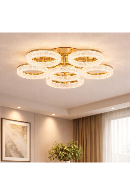 Πολυέλαιος LED, Μοντέλο K3536/5+1AGD, Με Τηλεχειριστήριο, 3 Τύποι Φωτισμού, 120W, Ασημί