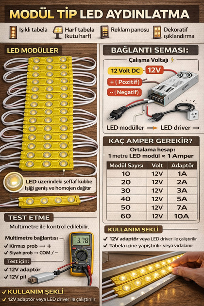 10 Adet 1.5 Watt Modül Led 2835 Mercekli Beyaz-Gün Işığı-Mavi-Kırmızı-Amber 12 Volt