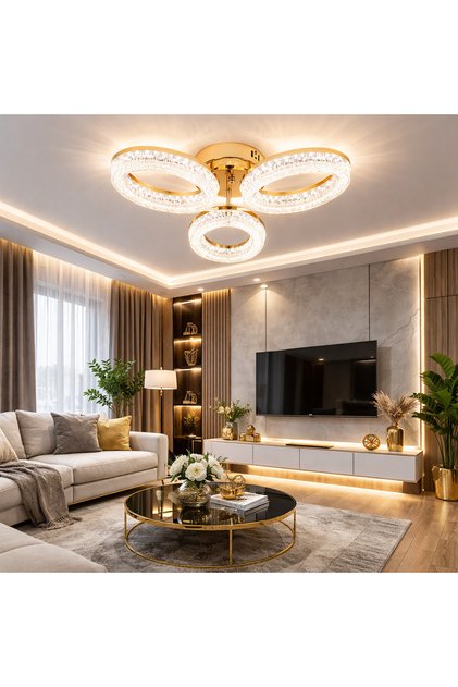 LED полилей, Модел K3538/3GD, С дистанционно управление, 3 вида осветление, 80W, Златен