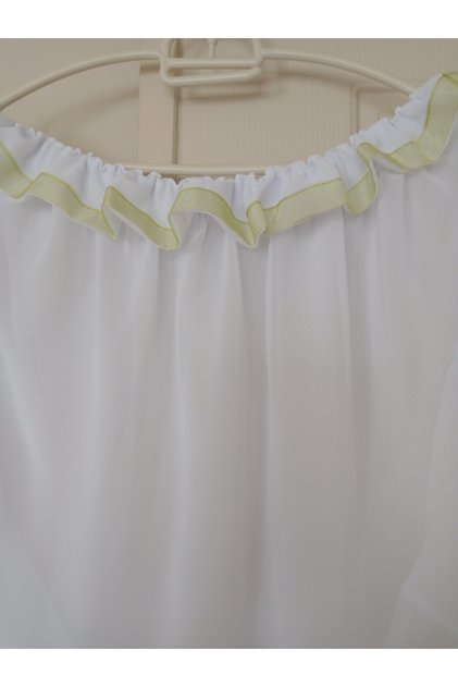 Lattice Tulle - White Multi Chiffon Pistachio Green Organza Ribbon Detailed Chiffon Tulle with a Circumference of 145 Cm.