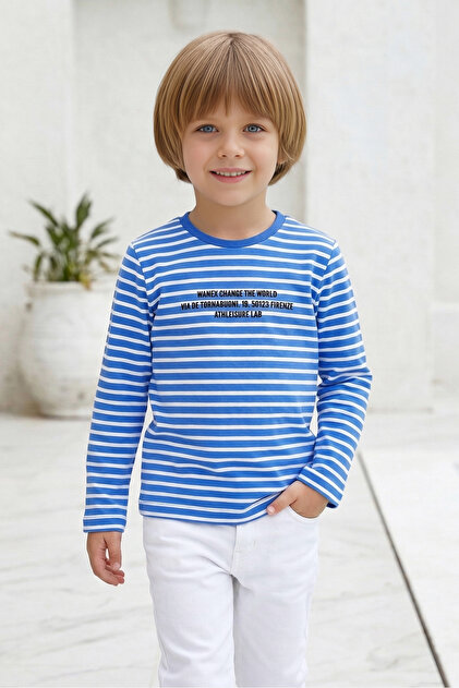 Boy's Crew Neck Long Sleeve Slim T-Shirt - 15676 - Striped