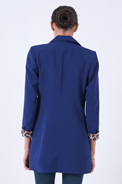 Feminist Leopar Astar Detaylı Krep Blazer Ceket Saks 0105120