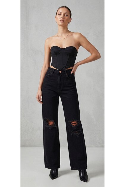 Women's Wide-Fit Jeans with Distressed Knee Detail